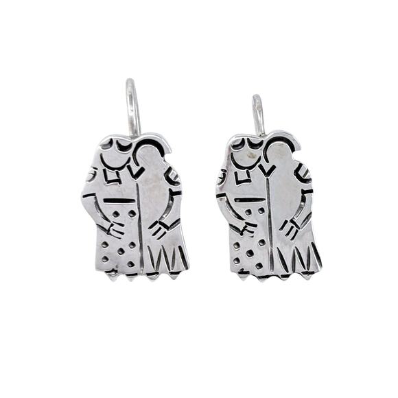 Embracing Couple Drop Earrings | Vintage Sterling Silver 925 - Picture 2 of 7